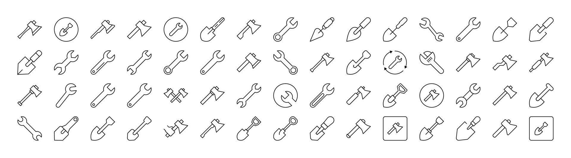 Brick Walls, Floor Plan, Building Thin Line Icon Set. Outline Signs for Graphic and Web Design, Apps, Adverts, Various Cards vector