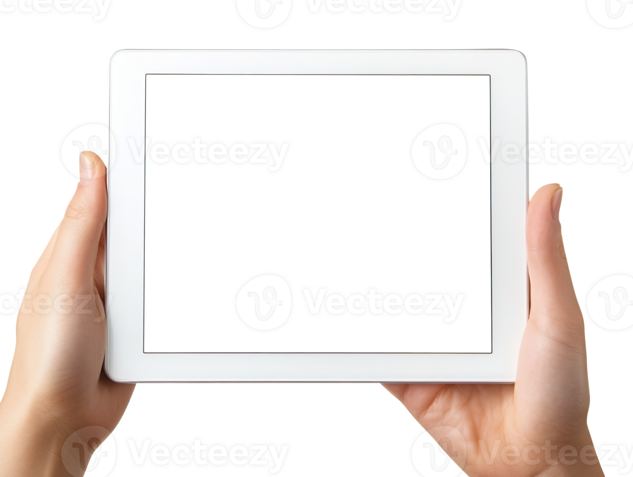 White tablet in hand with transparent screen isolated on transparent background png