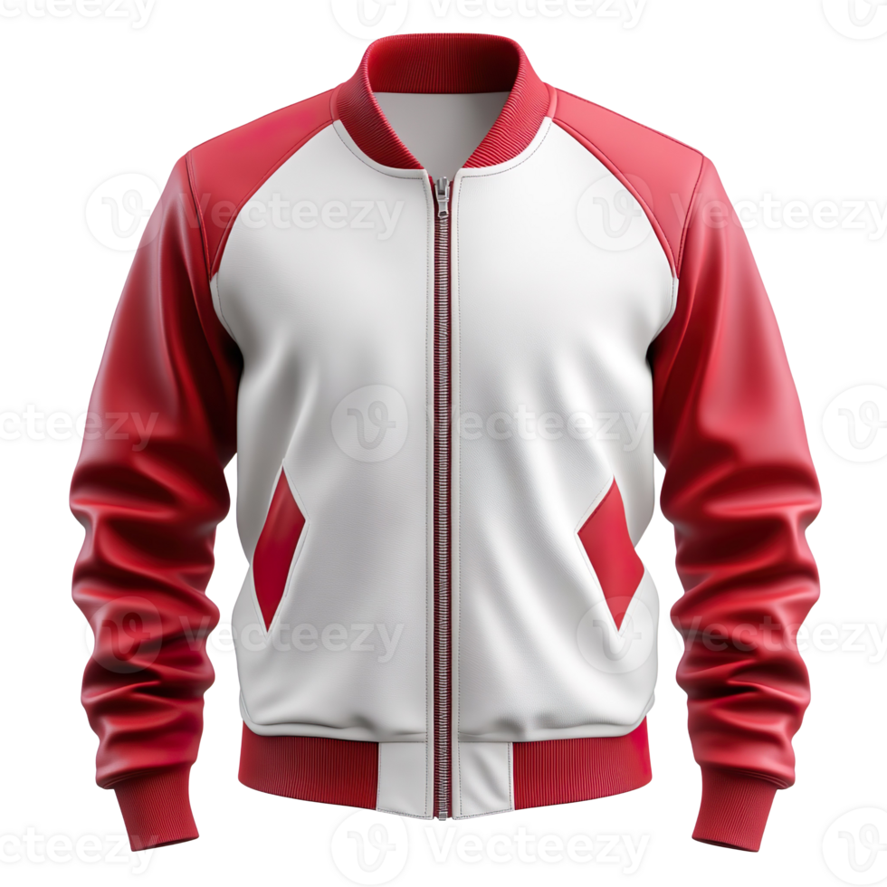 White and red College Jacket, Varsity Coat isolated on transparent background png