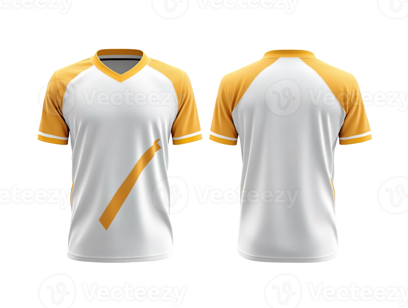 white and yellow sports jersey mockup, front and back view isolated on transparent background png