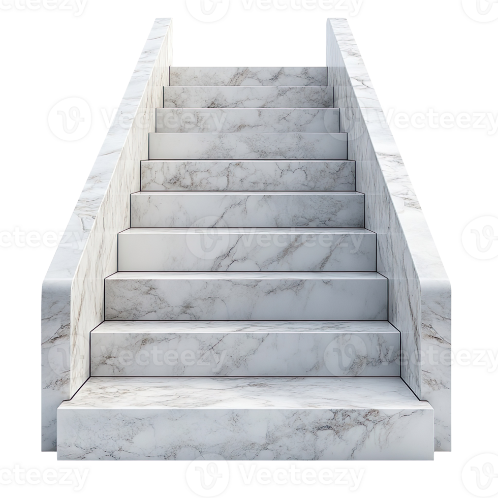 White marble staircase in the modern house isolated on transparent background png