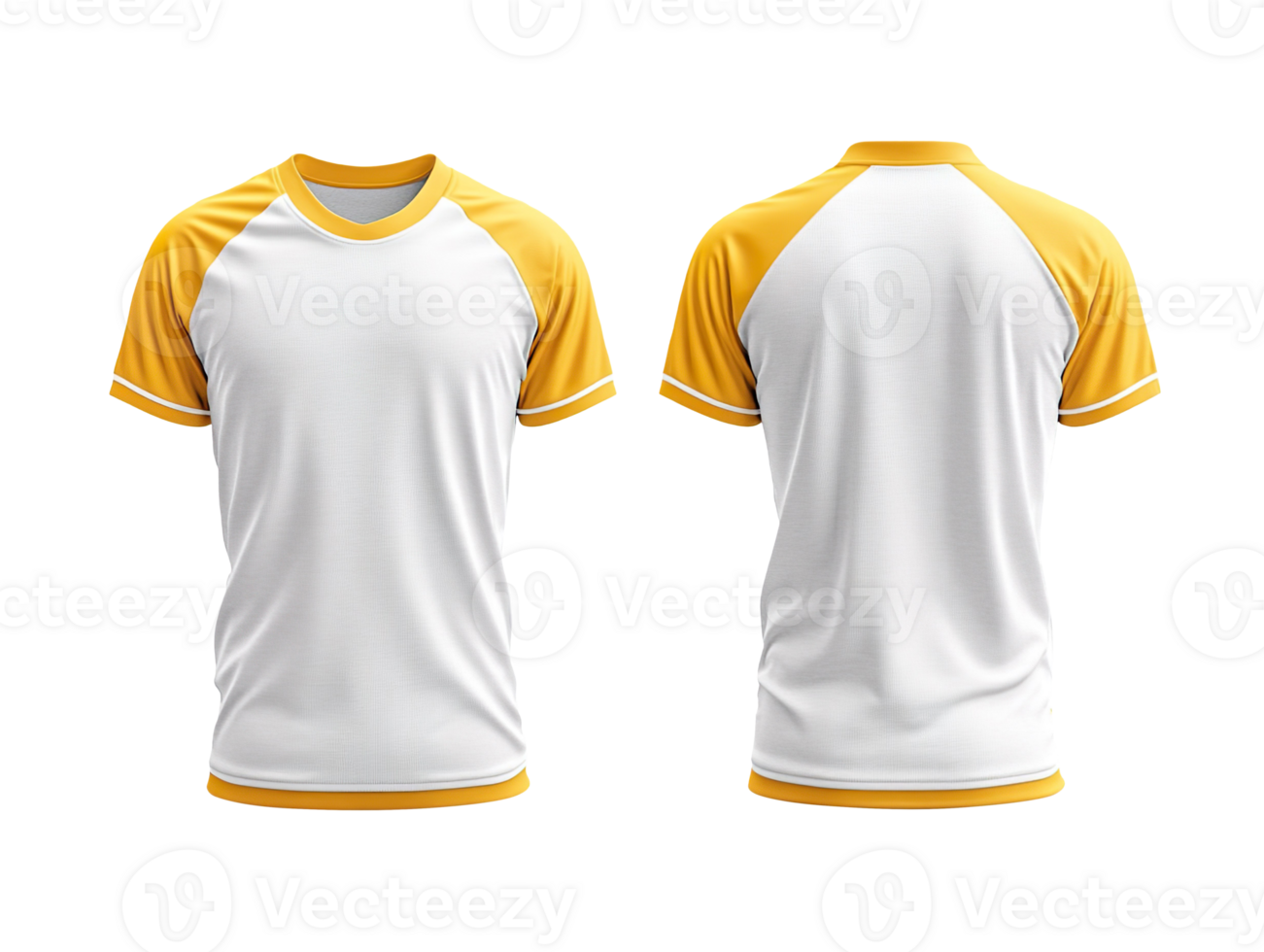 white and yellow sports jersey mockup, front and back view isolated on a transparent background png