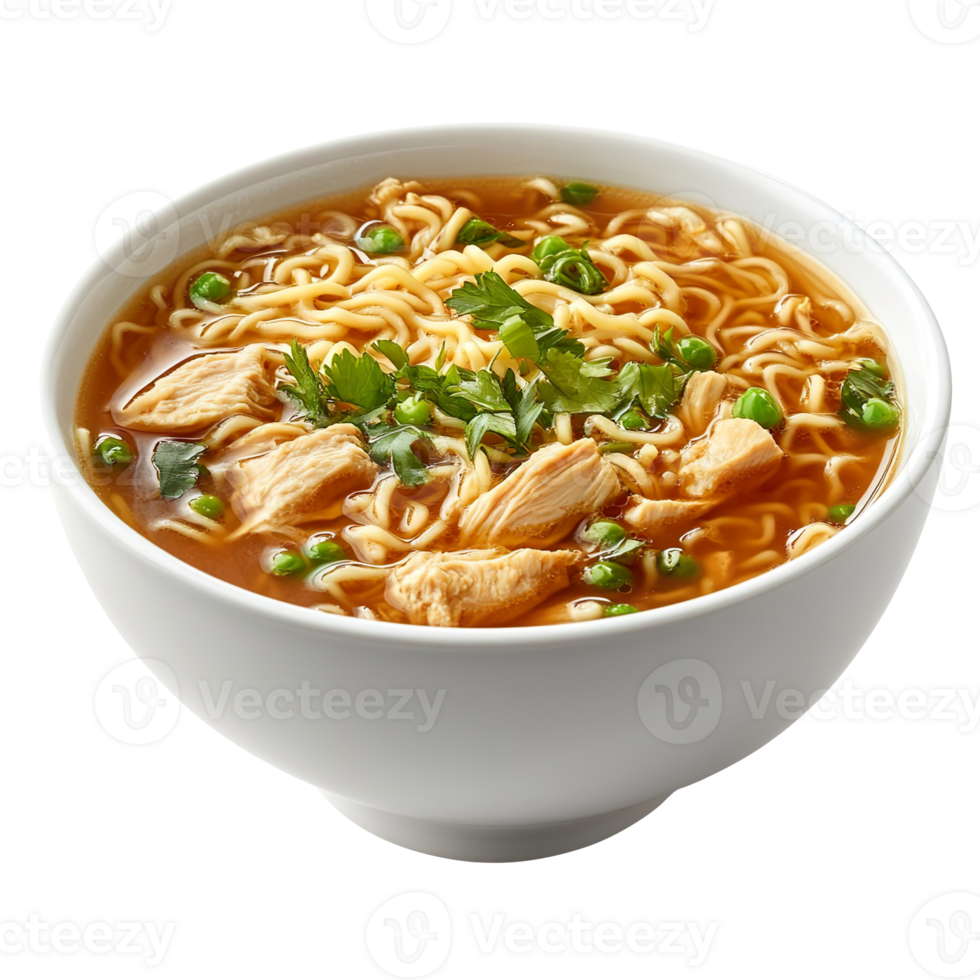 white bowl of chicken noodle isolated on transparent background png