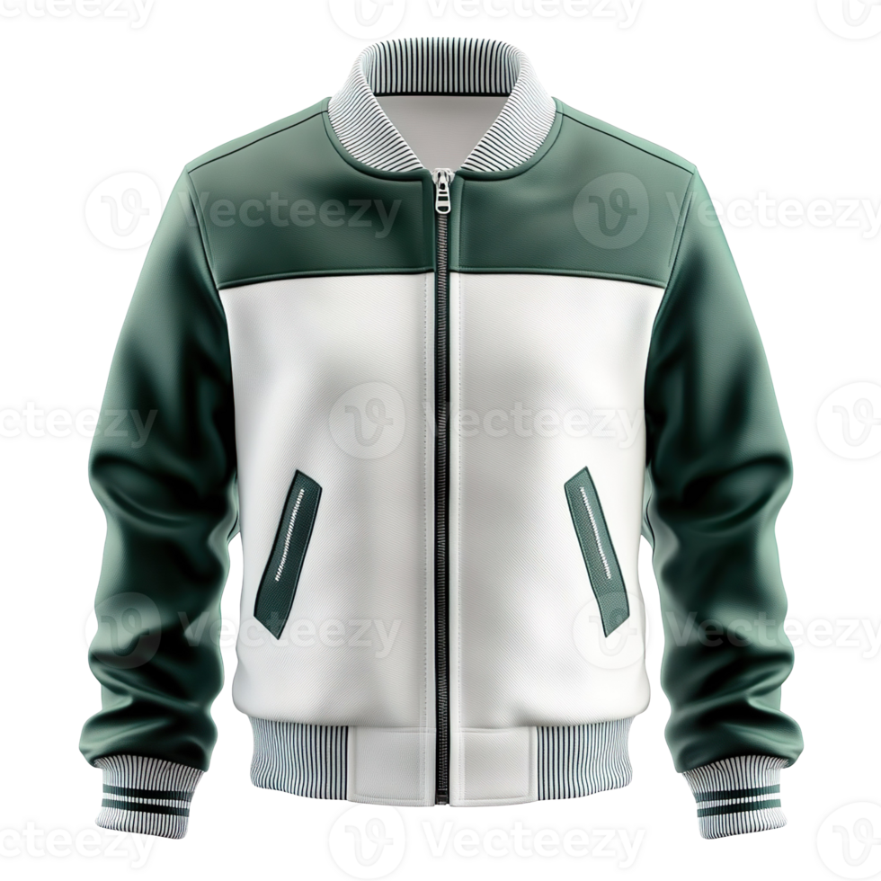 White and green College Jacket, Varsity Coat isolated on transparent background png