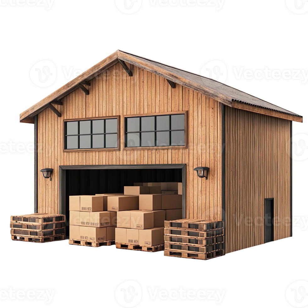 Warehouse building cargo with cardboard box 3d isolated on a transparent background png