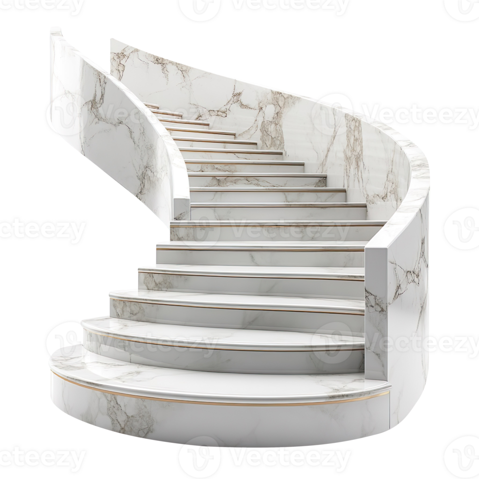 White marble staircase in the modern house isolated on a transparent background png