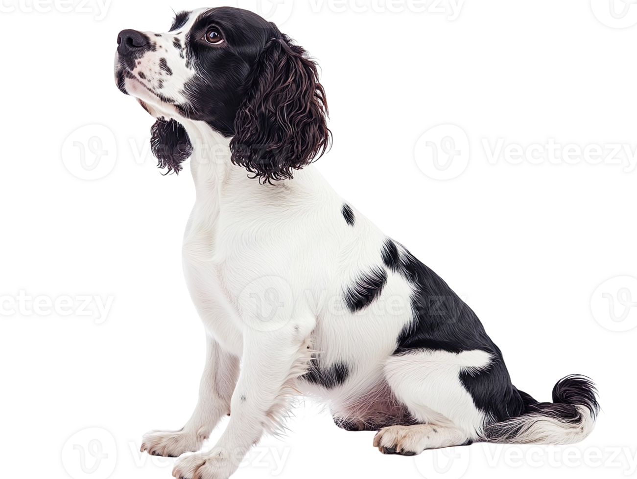 White and black Spaniel dog isolated on transparent background png