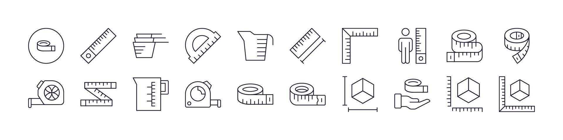 Measure Tape Bundle of Thin Icons. Editable Stroke. Perfect for Web Sites, Books, Cards, Apps vector