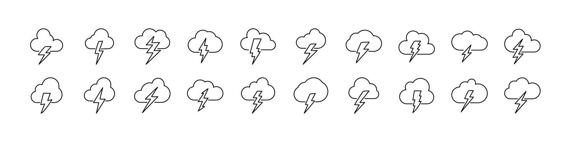 Lightning Icon Set for UI, Placards, Books, Apps. Editable Stroke. Perfect for Web Sites, Books, Cards, Apps vector