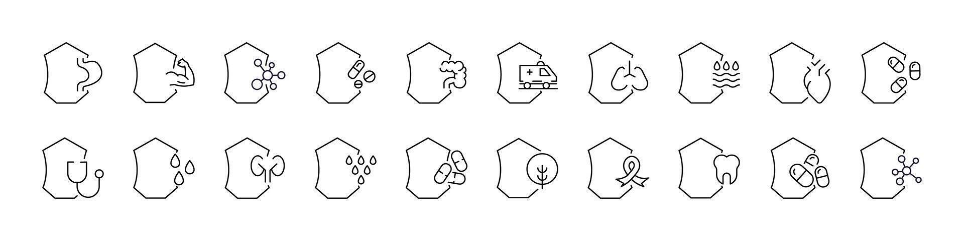 Health, Water, Trees Editable Strokes Drawn with Thin Line. Collection of Various Design Elements that Can Be Used for Apps, Articles, Web Sites, Social Media vector
