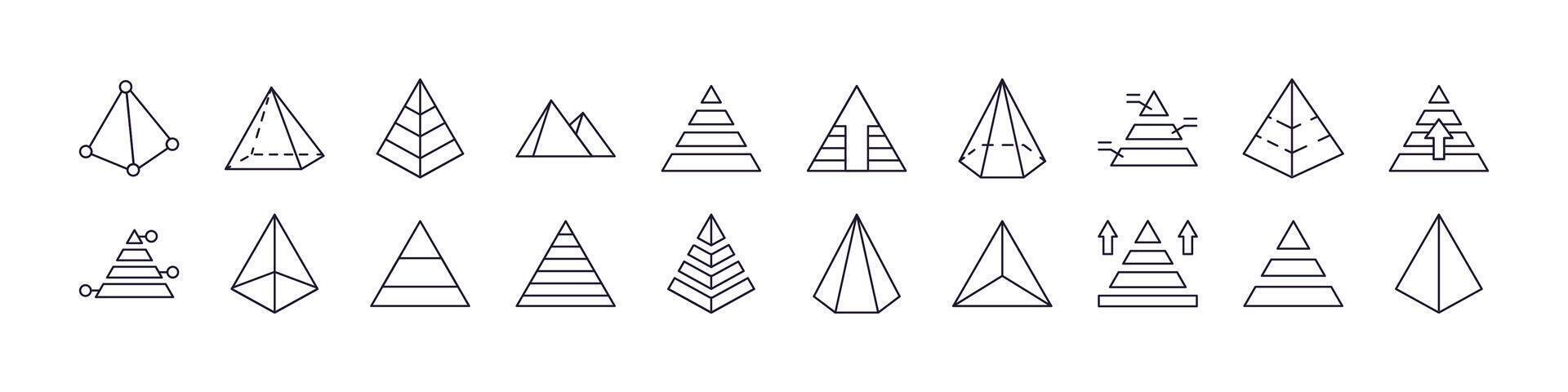 Pyramid Icon Set for UI, Placards, Books, Apps. Editable Stroke. Perfect for Web Sites, Books, Cards, Apps vector