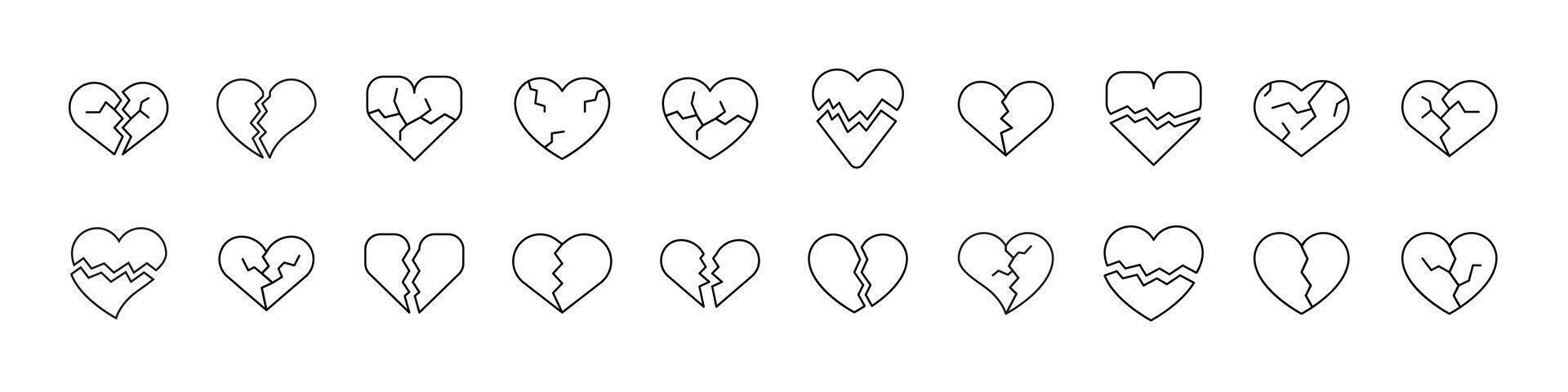 Broken Heart Modern Outline Style Icons for Design, Cards, Apps, Social Networks vector