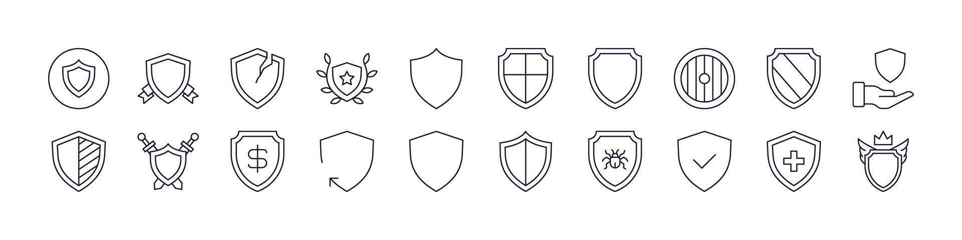 Shield Bundle of Thin Icons. Editable Stroke. Perfect for Web Sites, Books, Cards, Apps vector