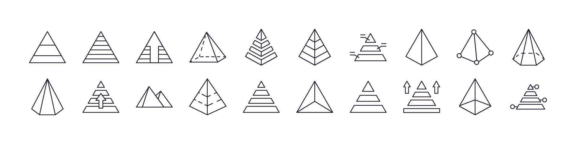 Pyramid Related Line Icons for Web Sites, Books, Cards, Apps. Editable Stroke. Perfect for Web Sites, Books, Cards, Apps vector