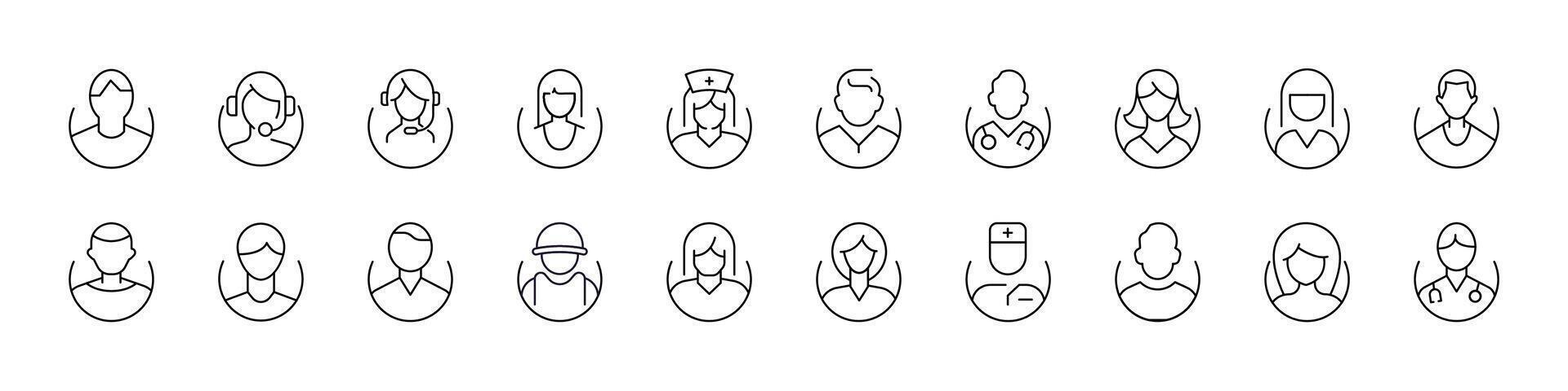 Set of Various Avatars Related Line Icons. Outline Signs for Graphic and Web Design, Apps, Adverts, Various Cards vector