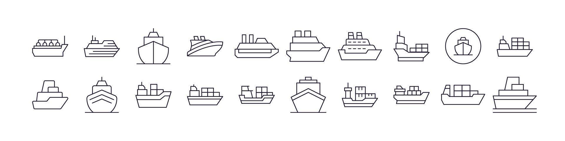Passenger, Cargo and Cruise Thin Icons Collection. Editable Stroke. Perfect for Web Sites, Books, Cards, Apps vector