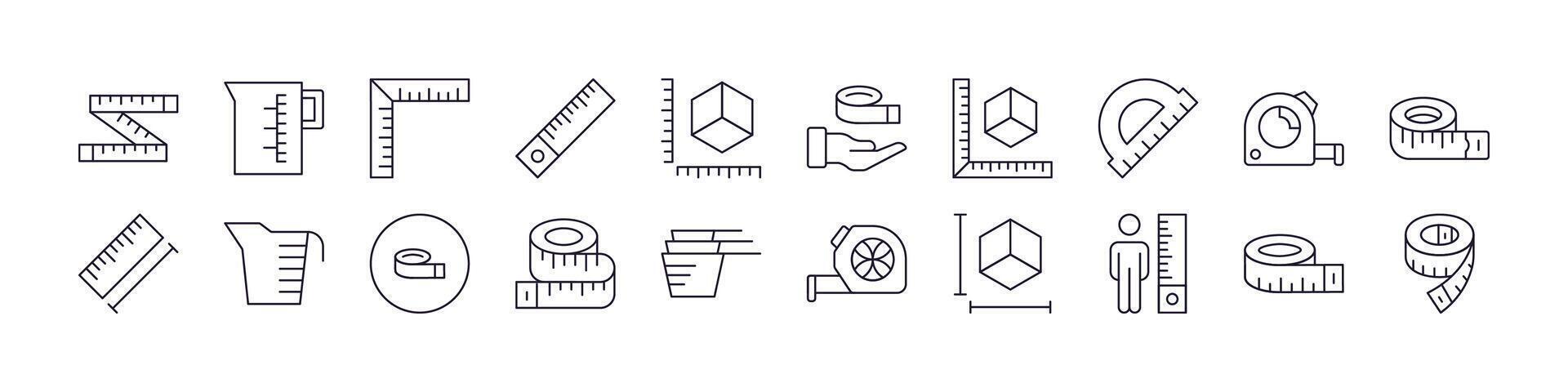 Measure Tape Related Line Icons for Web Sites, Books, Cards, Apps. Editable Stroke. Perfect for Web Sites, Books, Cards, Apps vector
