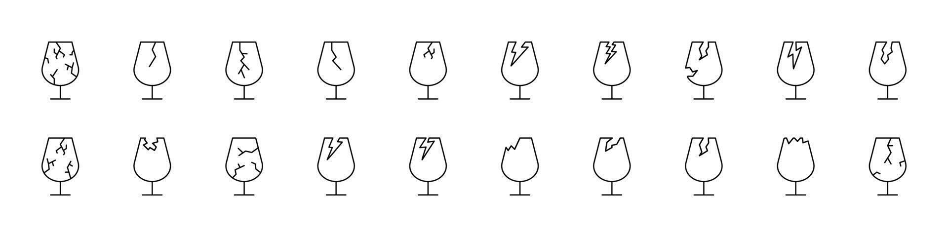 Broken Glass Line Icon Bundle. Outline Signs for Graphic and Web Design, Apps, Adverts, Various Cards vector