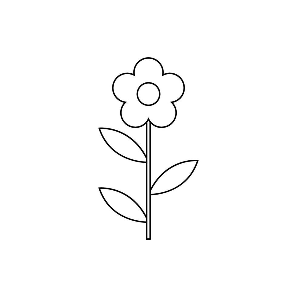 cute flower with leafs decoration illustration design line style icon vector
