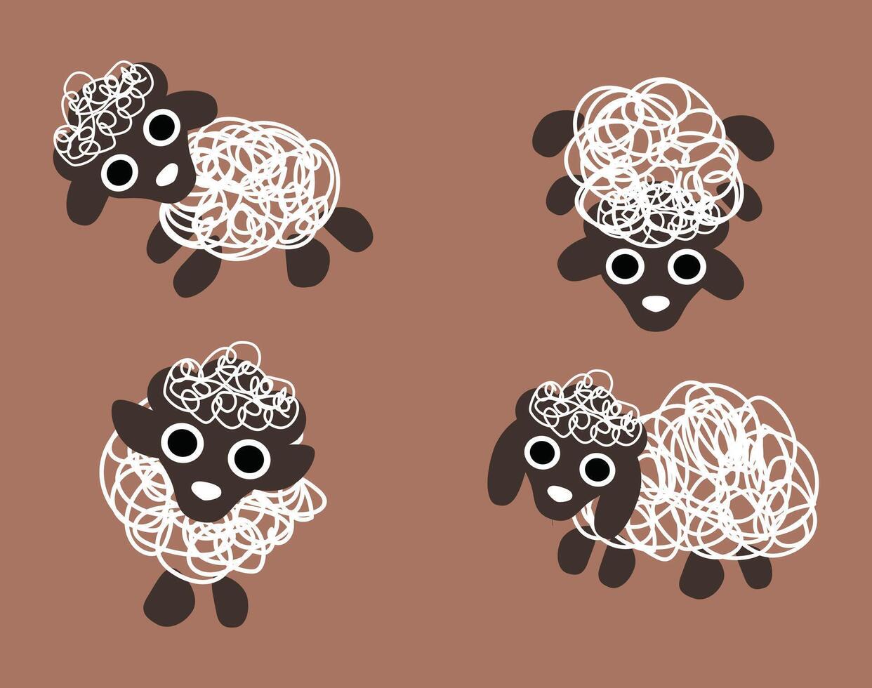 Four cut cartoon sheep on a brown background vector