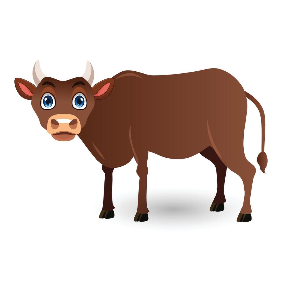 Cartoon Illustration of a Cute Brown Bull Isolated On White Background vector