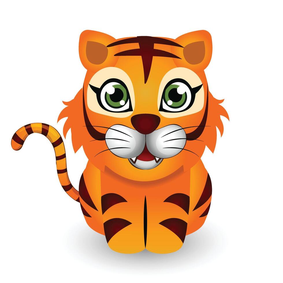 Cute Baby Cartoon Tiger with Big Eyes Illustration Design vector