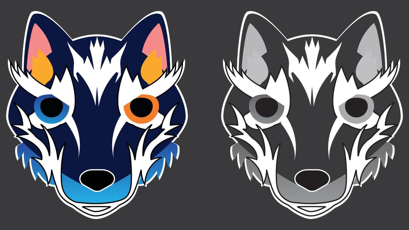 Beautiful wolf tattoo. wolf head for cloth and sticker on dark background vector