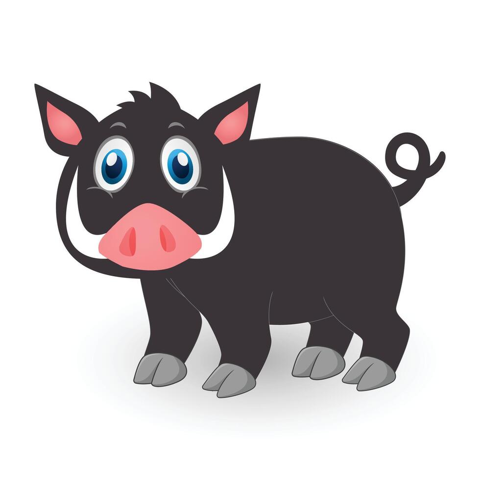 Cartoon wild boar with big tusks smiling. vector