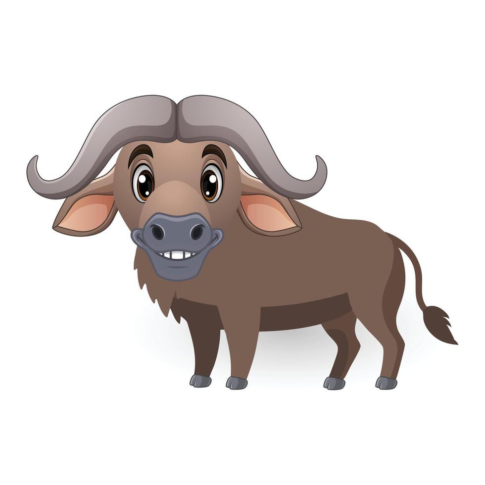 Cute cartoon buffalo smiling with its horns on white background vector