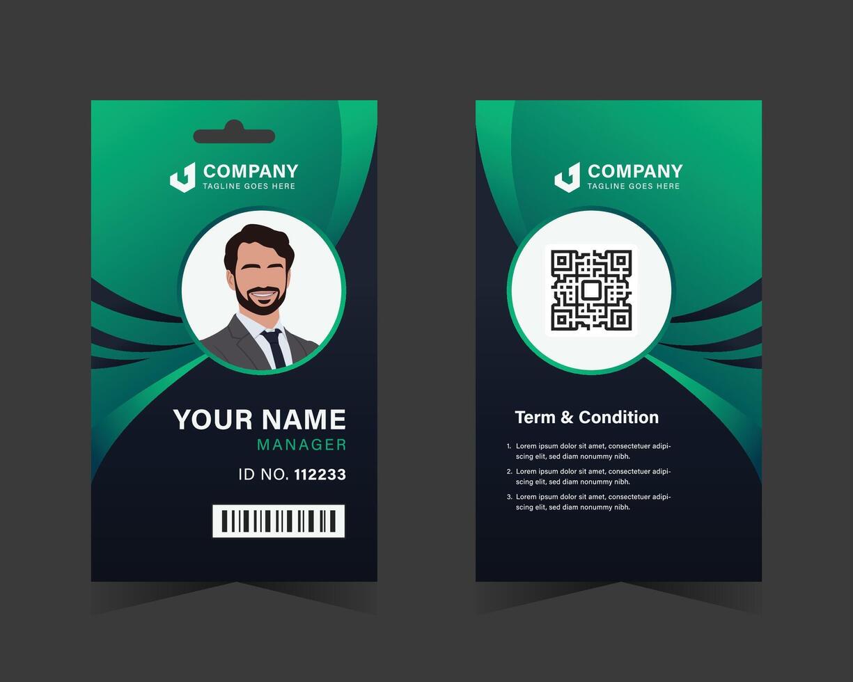 Id card template with green abstract gradient, Employee card design template vector