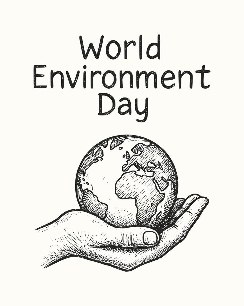 Hand Drawn World Environment Day Poster Illustration with Earth in Hand vector
