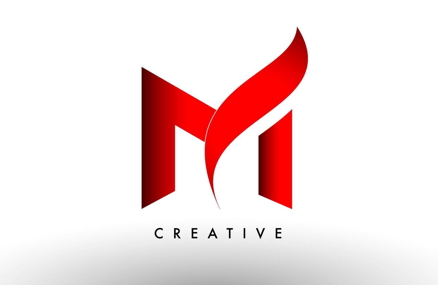 M red letter logo design icon. Creative curved swoosh M letter icon vector