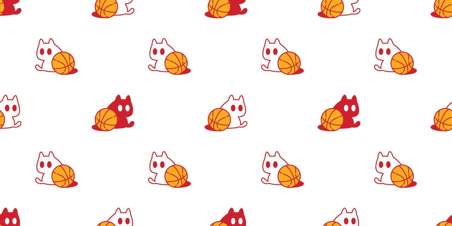 cat seamless pattern basketball sport ball kitten calico sitting cartoon doodle pet illustration tile background gift wrapping paper repeat wallpaper vector