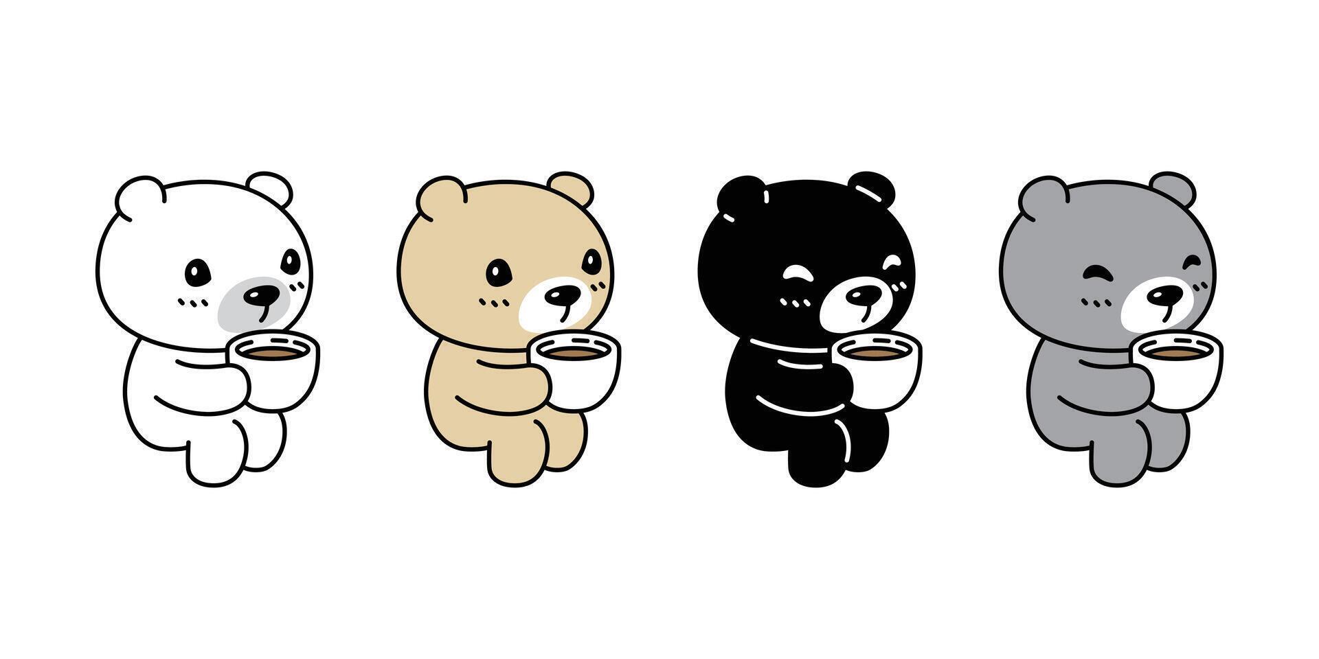 Bear polar icon coffee cup hot tea drinking teddy pet cartoon character logo symbol illustration clip art isolated vector