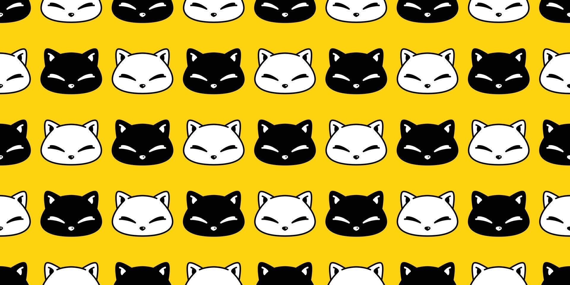 cat seamless pattern kitten calico smile face head cartoon doodle pet illustration tile background gift wrapping paper repeat wallpaper vector
