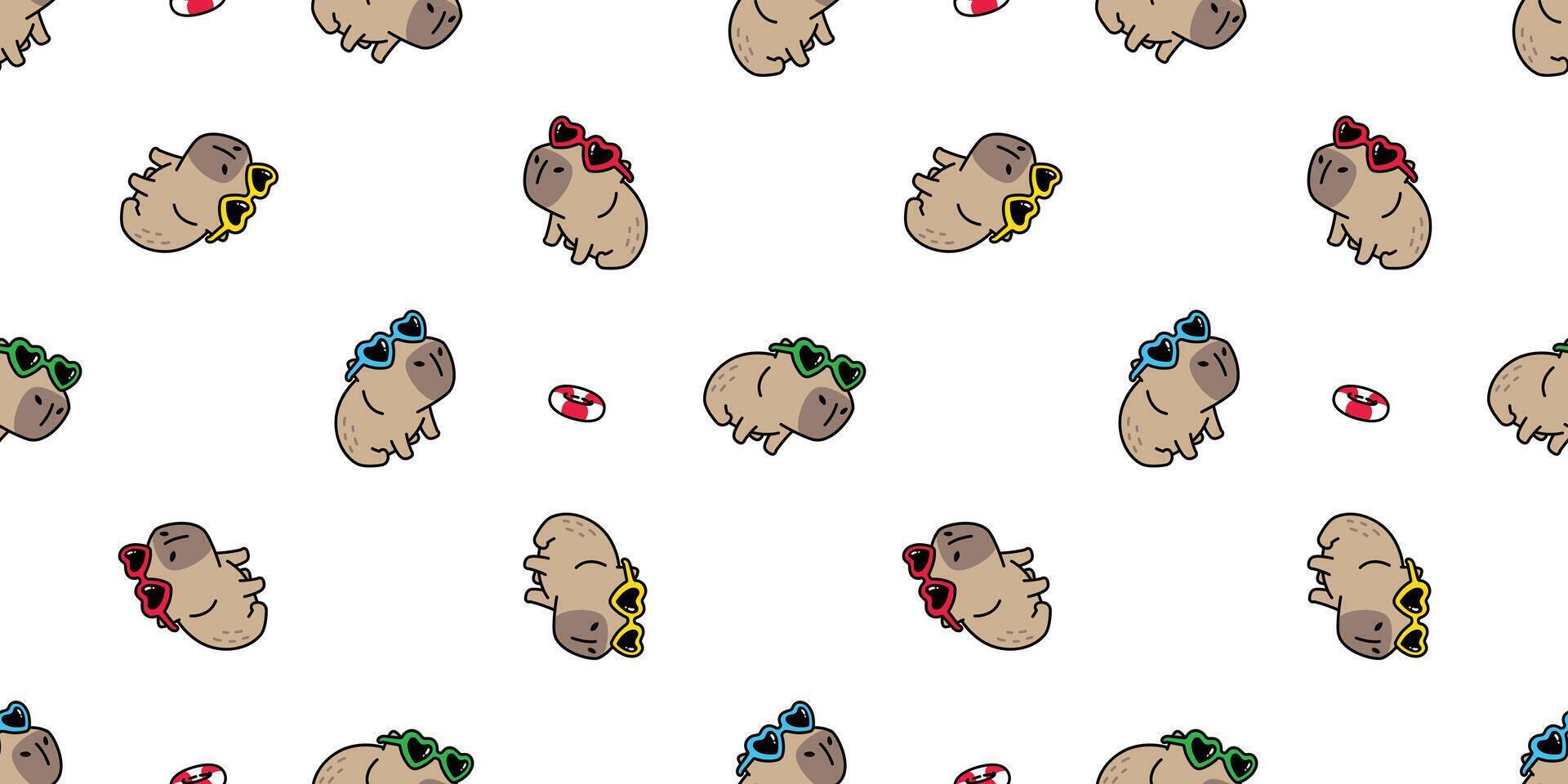 capybara seamless pattern heart sunglasses fancy valentine pet cartoon doodle colorful animal tile background repeat gift wrapping paper wallpaper illustration design vector