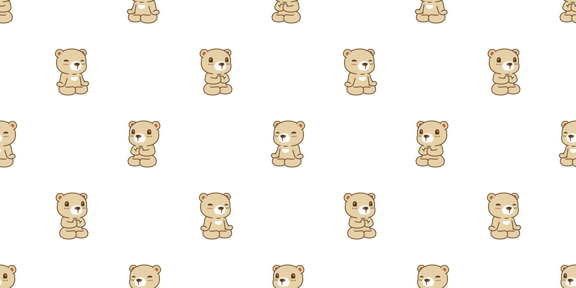 bear seamless pattern polar bear sitting pray meditation buddhism teddy cartoon doodle tile background gift wrapping paper repeat wallpaper scarf isolated illustration design vector