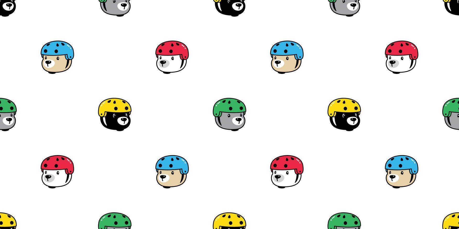 bear seamless pattern polar bear helmet skateboard extreme sport teddy cartoon doodle tile background gift wrapping paper repeat wallpaper scarf isolated illustration design vector