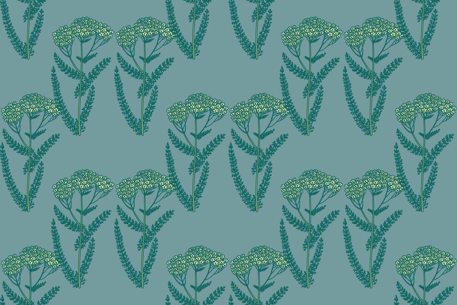 Botanical floral seamless pattern with wildflowers illustration. Repeating medicinal plants pattern in pastel blue background. Graphic design for Fashion Cover Textile Birthday Greeting Card vector