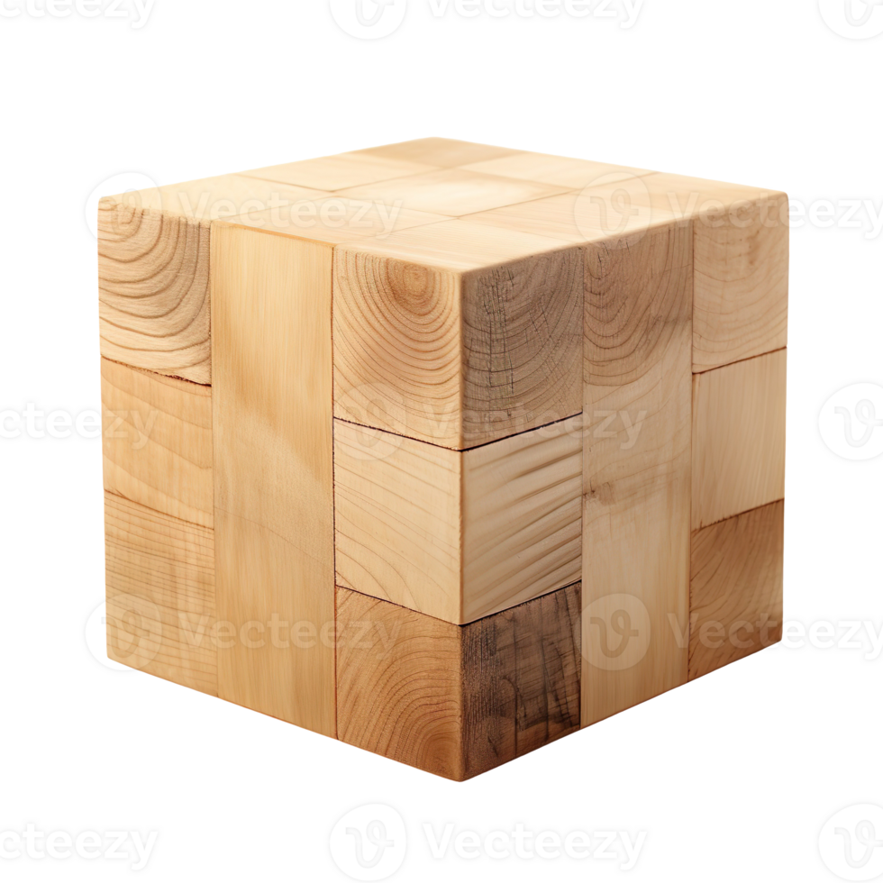 Wooden cube isolated on transparent background png