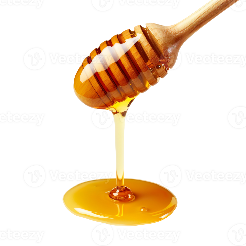 Wooden dripper with honey dripping isolated on transparent background png