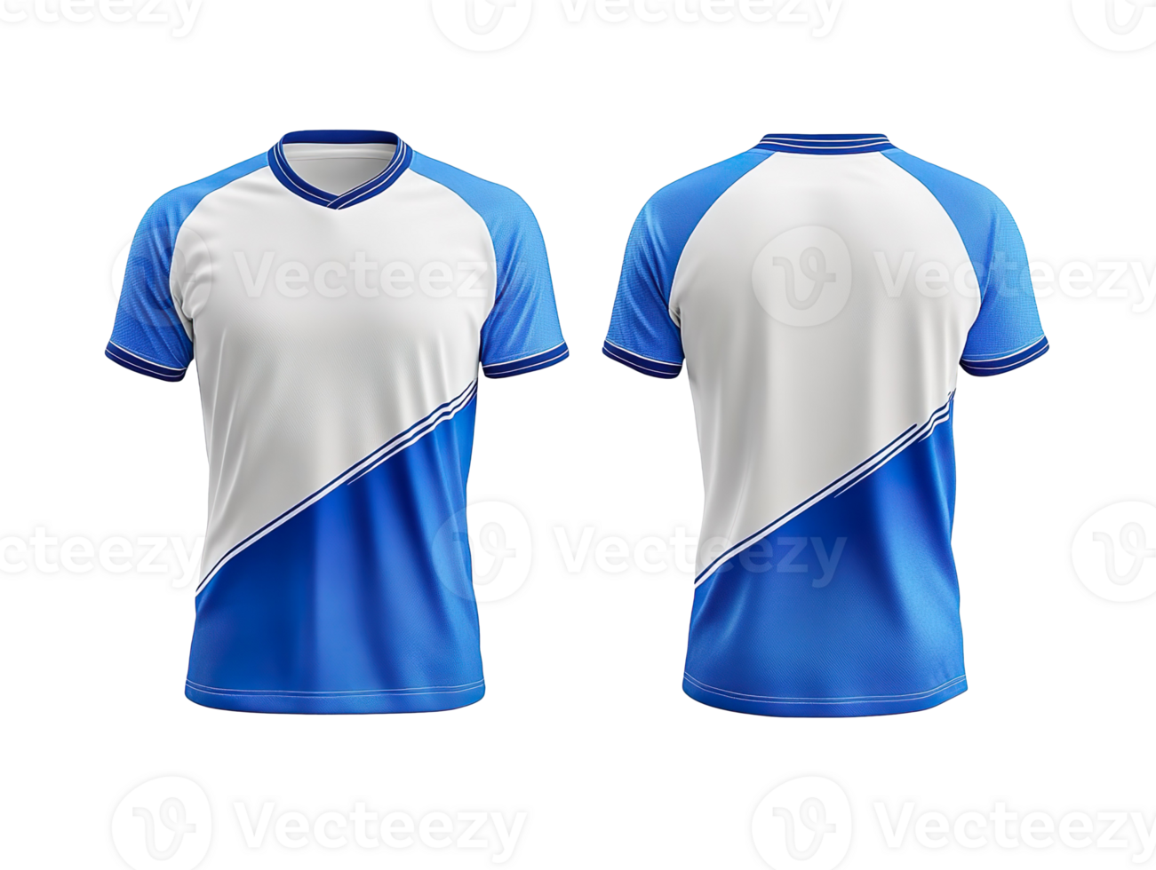 white and blue sports jersey mockup, front and back view isolated on transparent background png