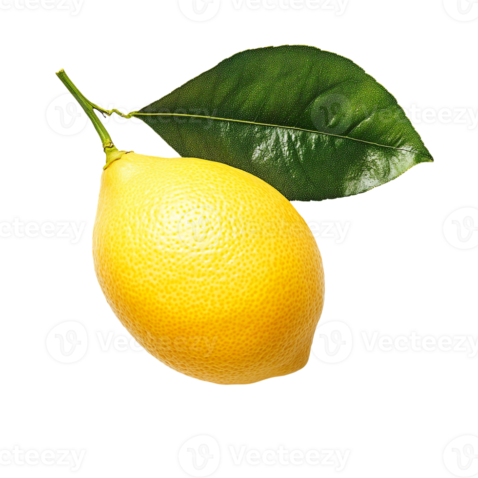 yellow lemon with leaf isolated on transparent background png