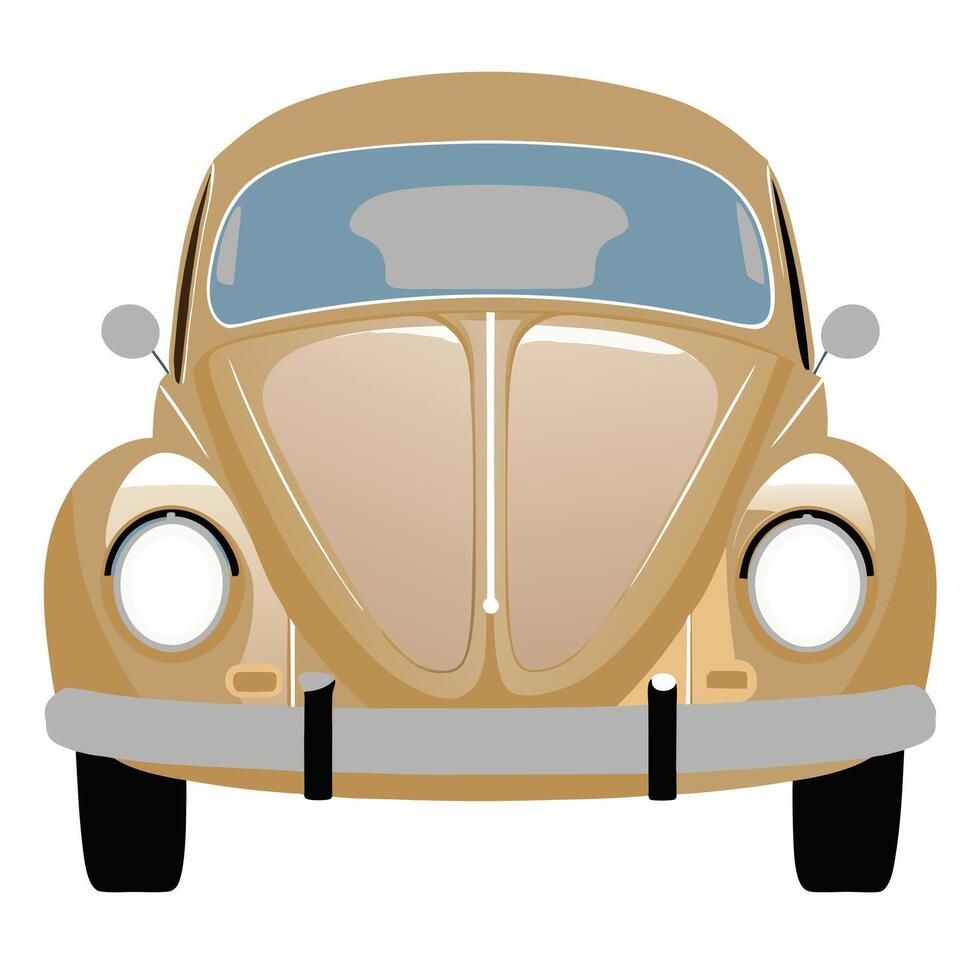 Classic Beige Volkswagen Beetle Car Front View vector