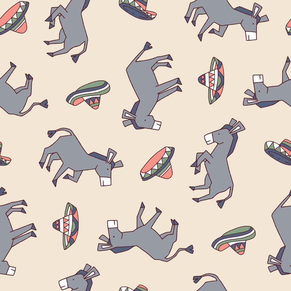 Donkey Animal Sombrero Pattern Illustration Seamless for Background Wallpaper Packaging Cover vector