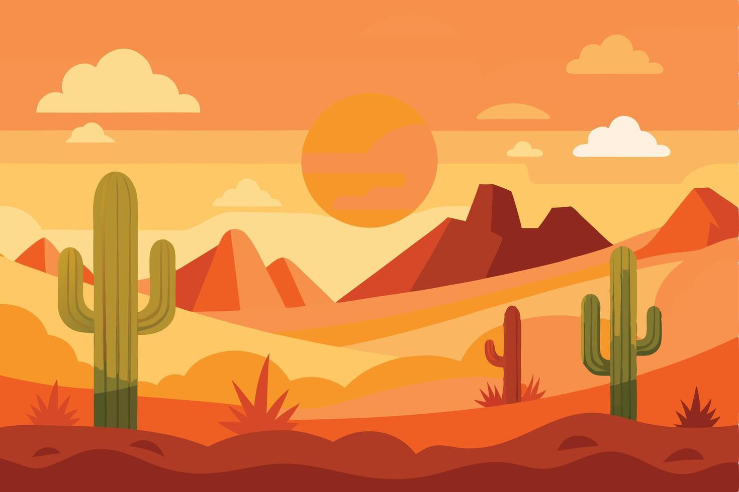 Flat Desert Landscape at Sunset, Perfect for Backgrounds vector