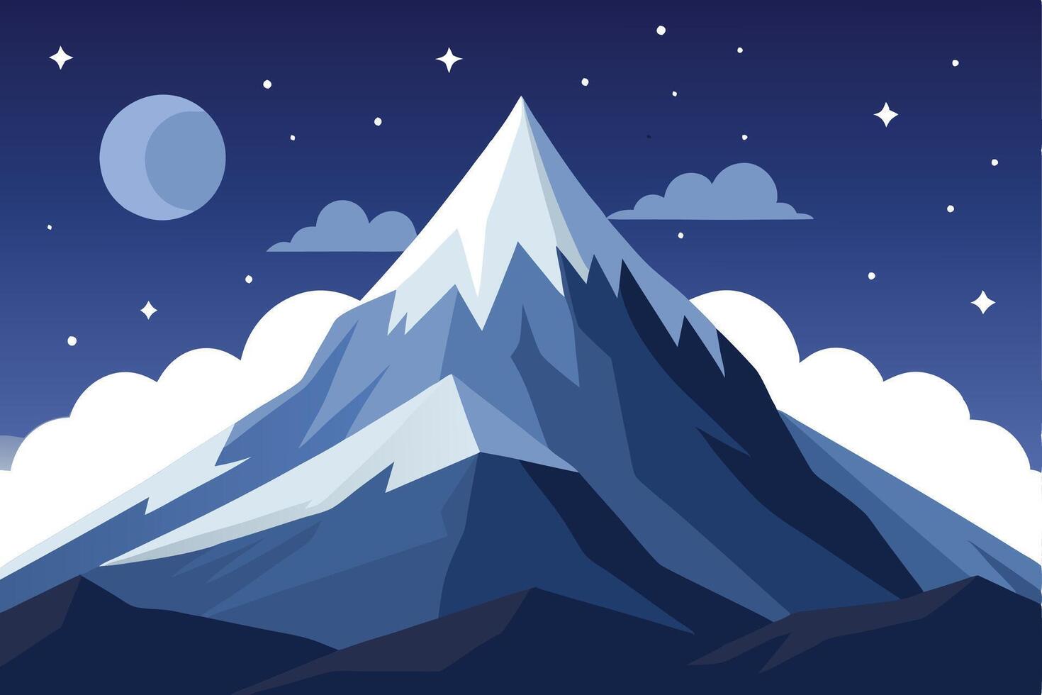 Majestic Mountain Silhouette at Night Under a Full Moon vector