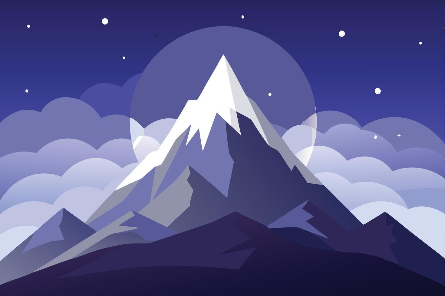 Peaceful Night Mountainscape with Snowy Peaks vector