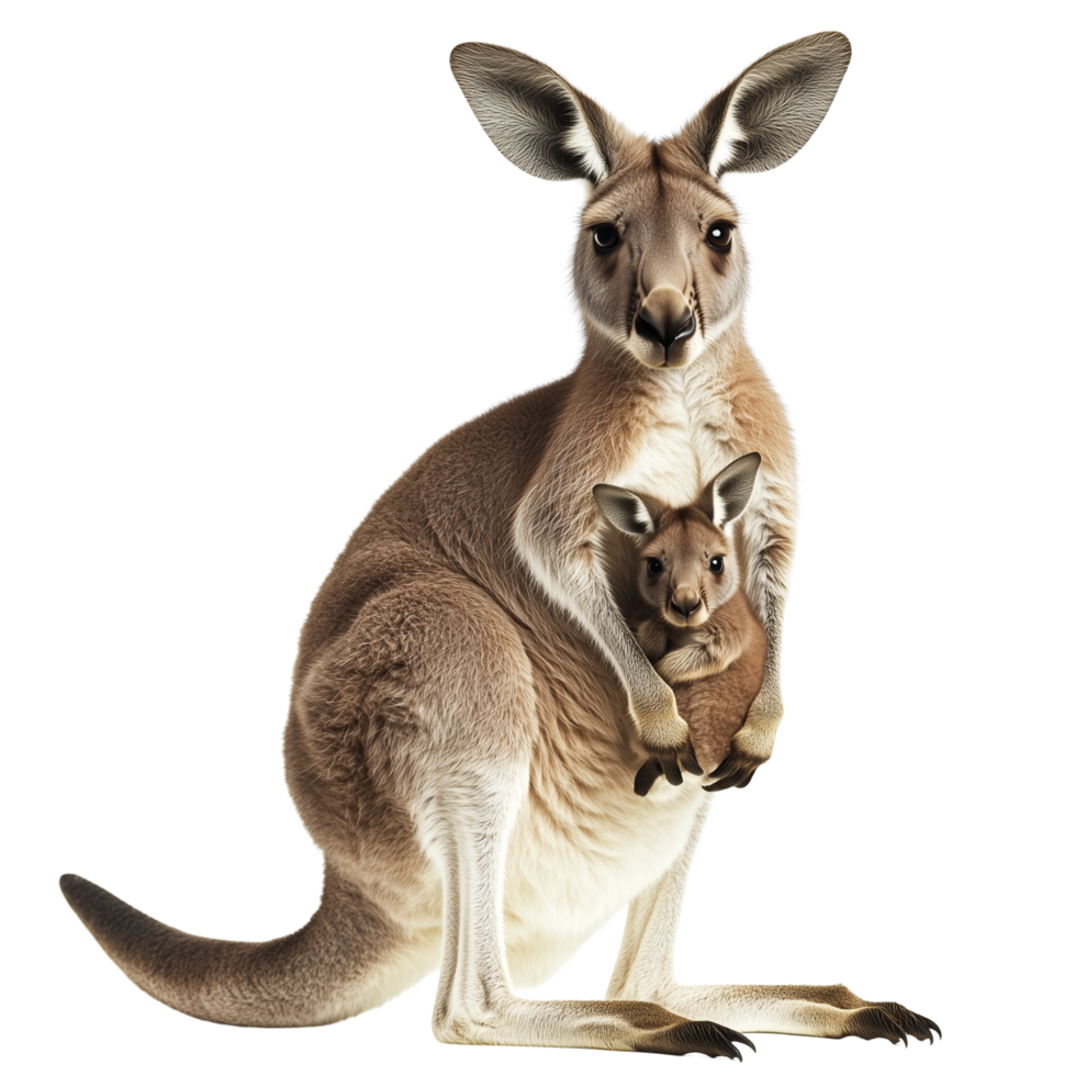 A kangaroo with a baby in its pouch isolated on transparent background png