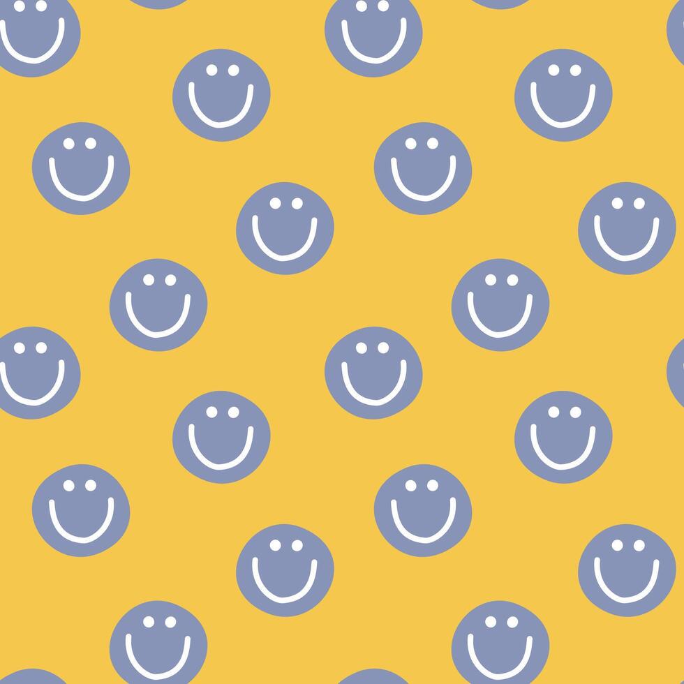 seamless minimal smile line art 6 repeat pattern in yellow background vector
